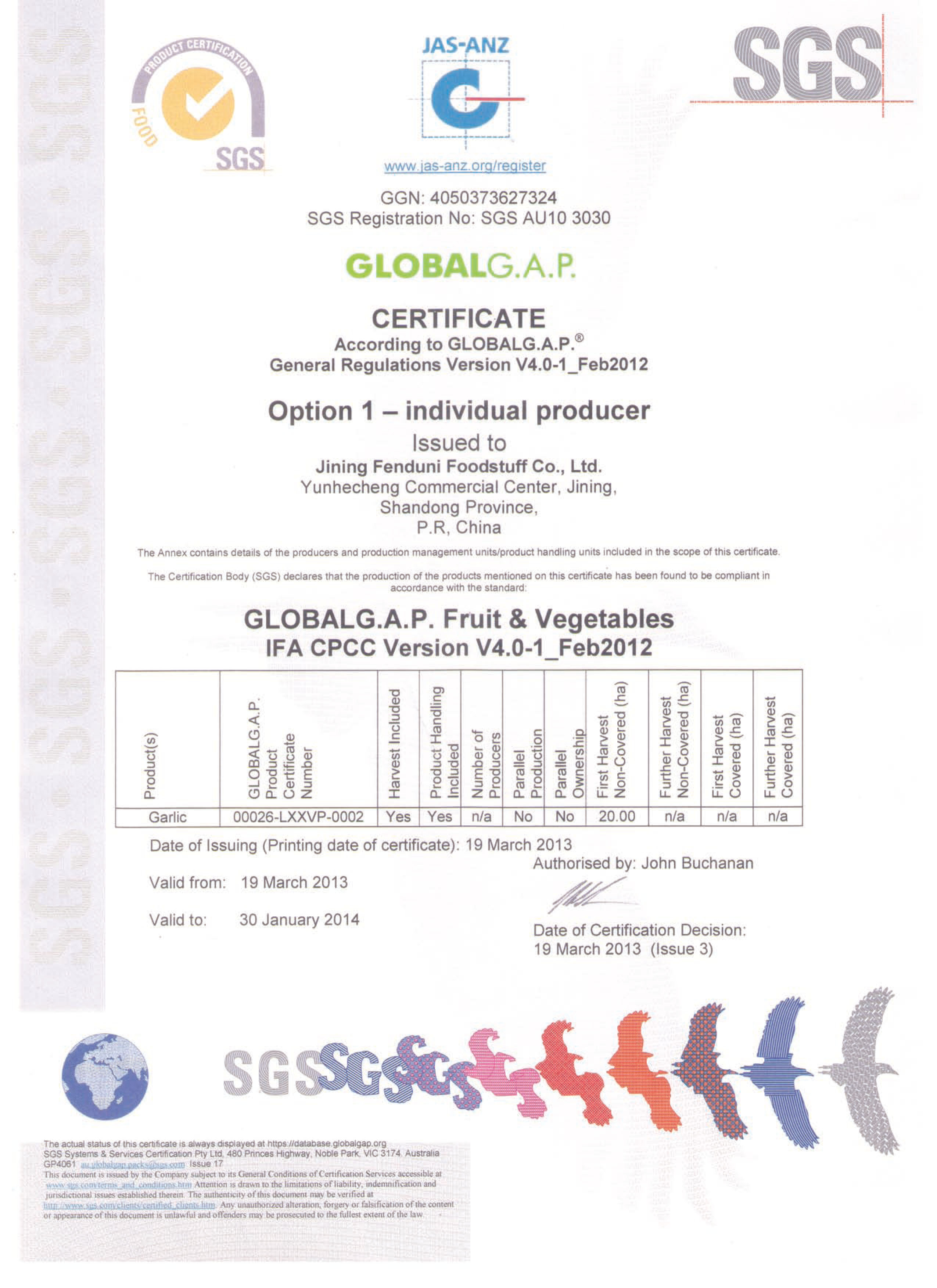 Global Gap Certificate